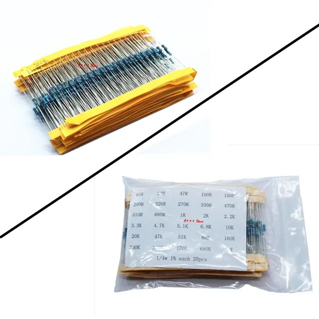 600Pcs=20pcs each of 30kind 1/4W 1% 20PCS 30Values Metal Film Resistor Assortment Kit Set pack electronic diy kit resistor