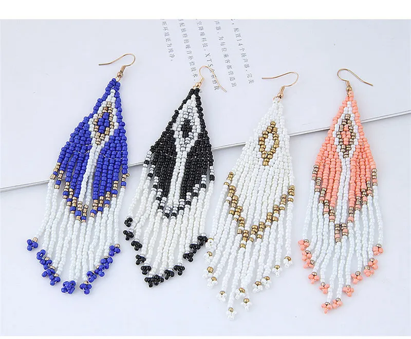 VWKTUUN Bohemian Handmade Beaded Long Tassel Earrings For Women Multicolor Beads Earing Statement Dangle Earrings Ethnic Jewelry