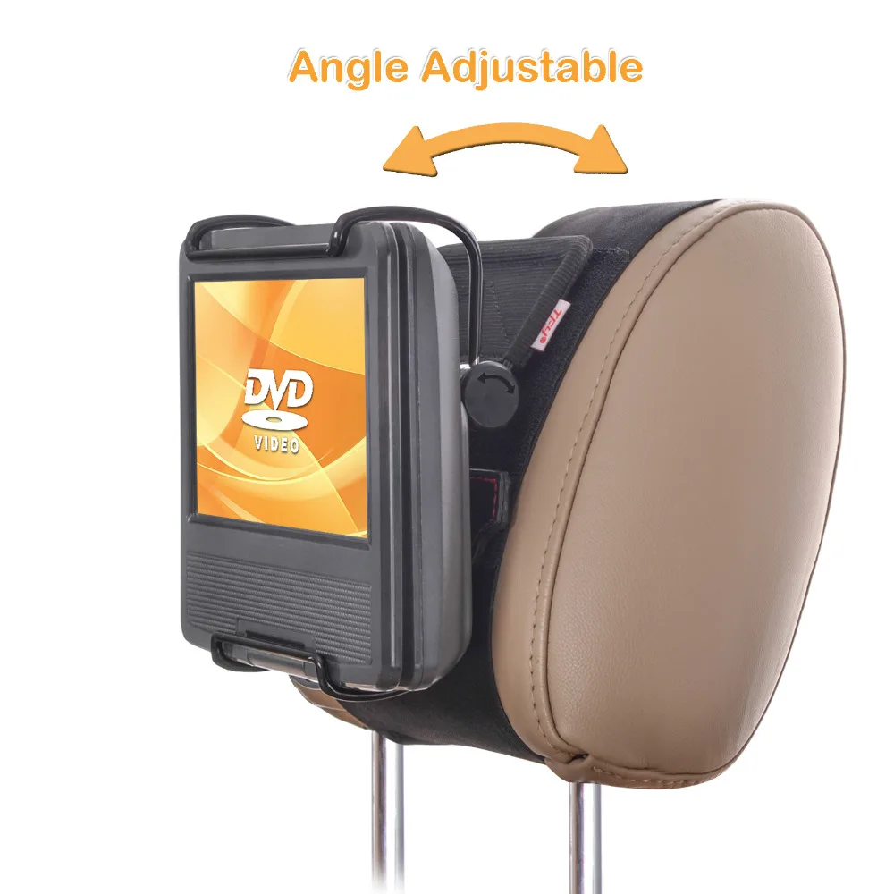 TFY Universal Car Headrest Mount Holder with Angle- Adjustable Holding Clamp for 7 - 10 Inch Swivel Screen Portable DVD Players,