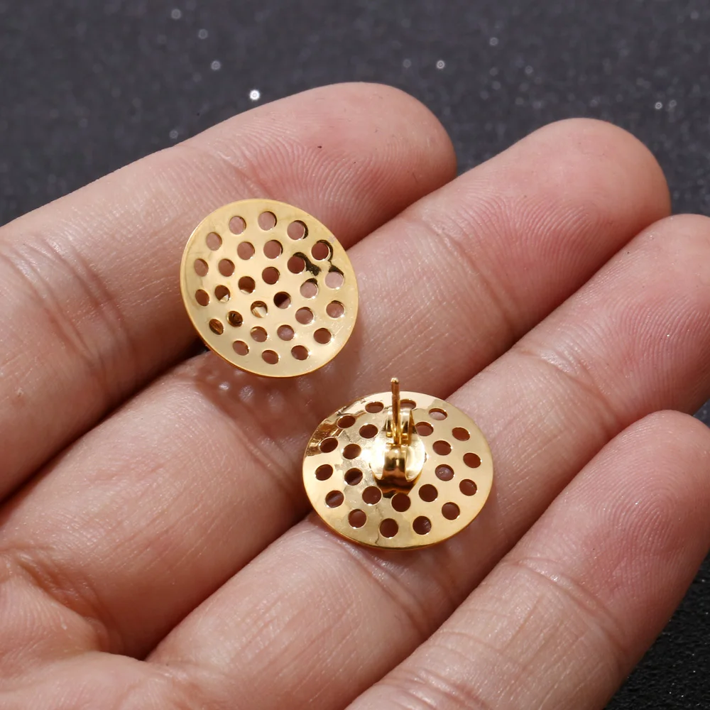 80pcs 18K Real Gold Plated Stainless Steel Blank Earrings Base Findings DIY Stud Earring Post with Holes for jewelry making