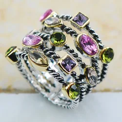 Peridot Pink Crystal Zircon Purple Crystal Zircon Morganite 925 Sterling Silver Jewelry wedding Ring Size 6 7 8 9 10 F1132