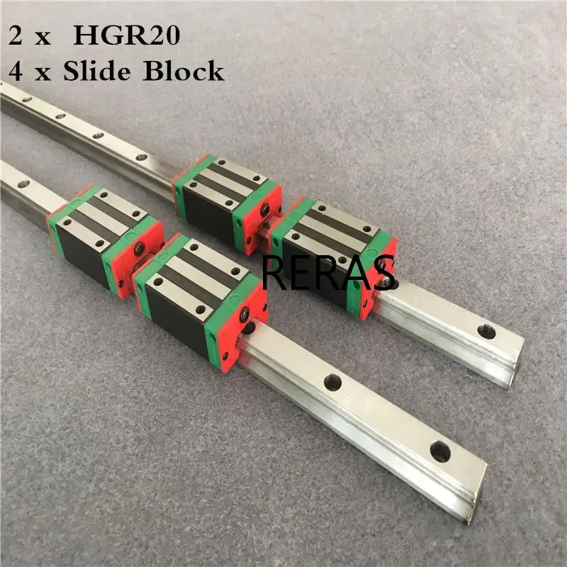 2pcs  HGR20 HGH20 Square Linear Guide Rail ANY LENGTH+4pc Slide Block Carriages HGH20CA/flang HGW20CC CNC Router Engraving