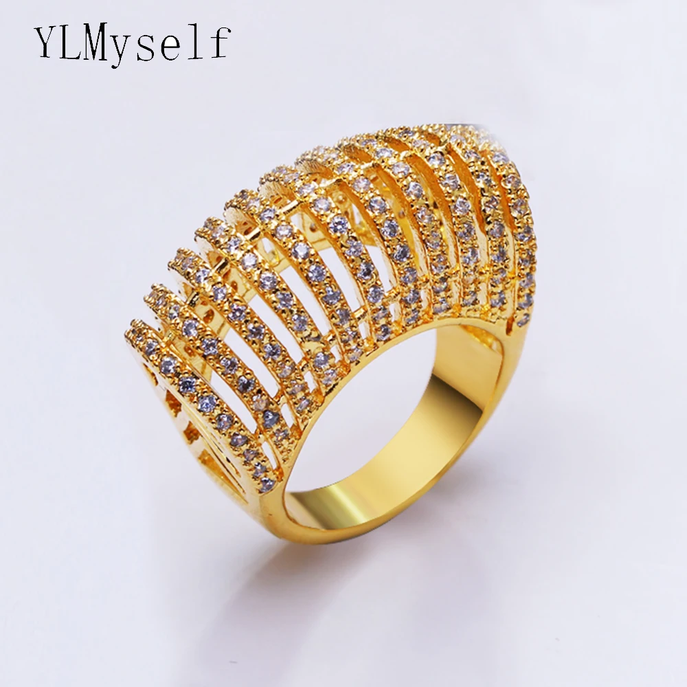 

New Style Elegant Unique hollow Design female Ring in Gold/White Color Trendy Zircon women's rings for party Costume Jewellery