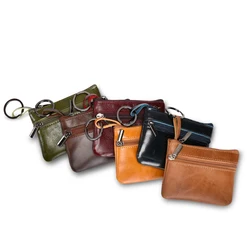 Genuine Leather Women's Coin Purse with Key Ring Small Coin Holder Card Case Mini Pouch Change Wallet