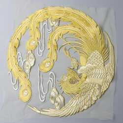 Golden Line Phoenix Round Costume Patch Costume National Decoration Applique Mesh Lace Craft Hand Sewing Cloth Stickers