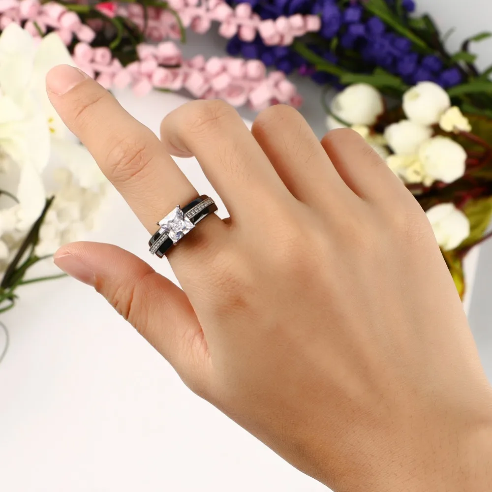 8mm Crystal Rings Square Shape Drop Shipping Big Carat Ceramic Rings One Row  Crystal Jewelry Wholesale for Women Girl Gift