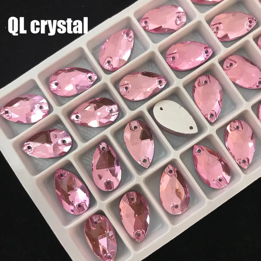 ALL Size QL Crystal 2018 popular Pink Drops Sew On Crystal Stones Sewing On Rhinestone 2 Holes DIY Garment Dress Making