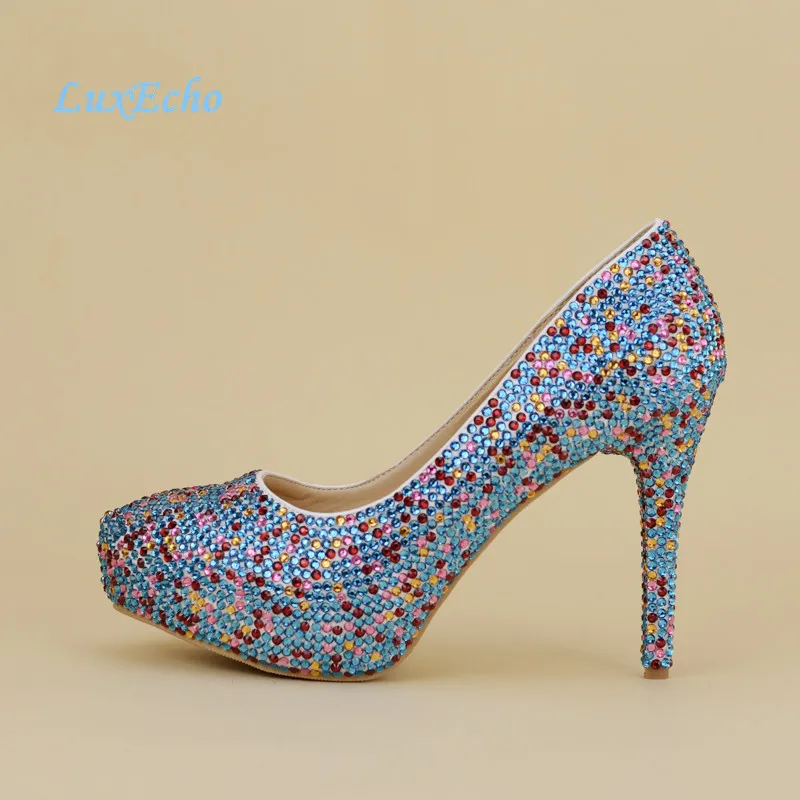 Llove moments NEW muilti color rhinestone wedding shoes SETS high heels woman platform shoes women\'s party shoes and purse