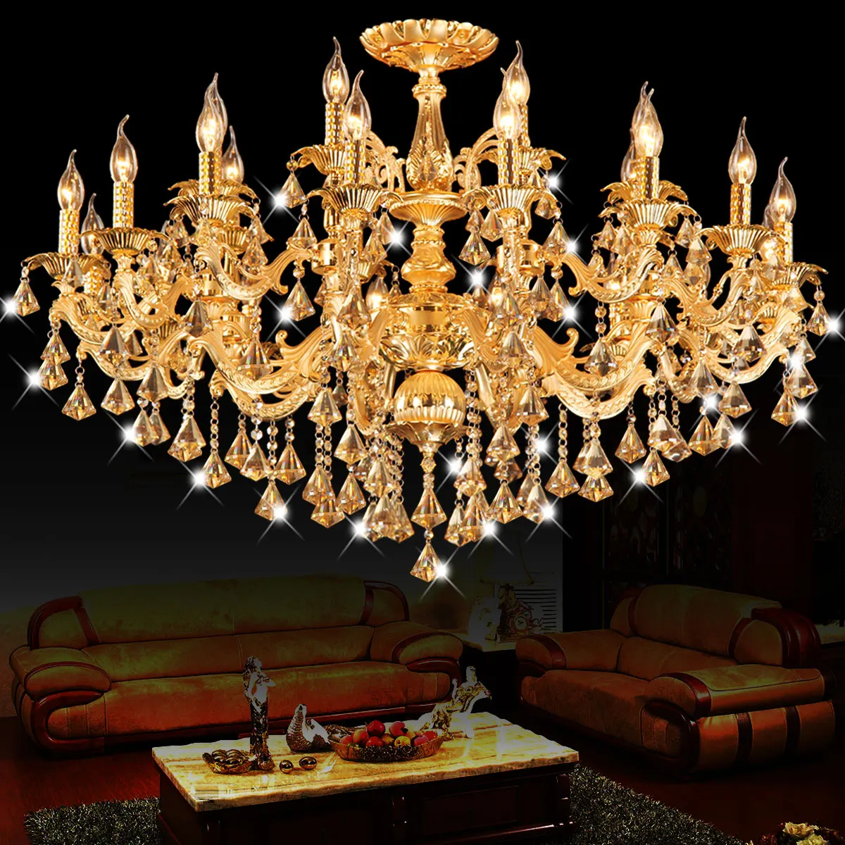 Large champagne led Candle chandelier for living room Dining Room 15-24 pcs E14 diamond pendant Crystal Chandelier led lustre