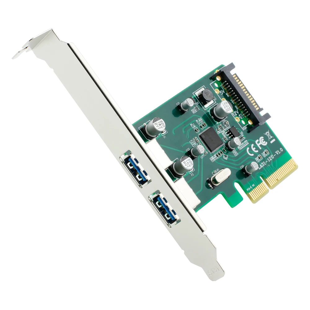 PCI-E 4X TO USB 3.1 Type-A Type A 2 port Female +SATA power supply Converter Adapter Card Add on Cards with Low profile bracket