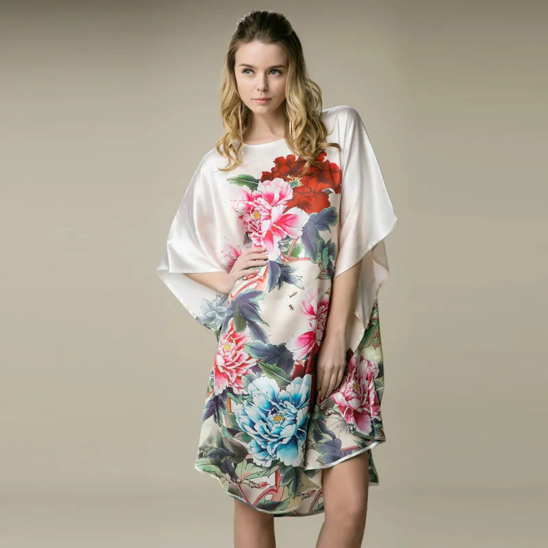 100% Silk Satin Dress Natural Mulberry Silk Women Dresses Plus Size Home Dress High Quality Digital Printed Dress China Factory