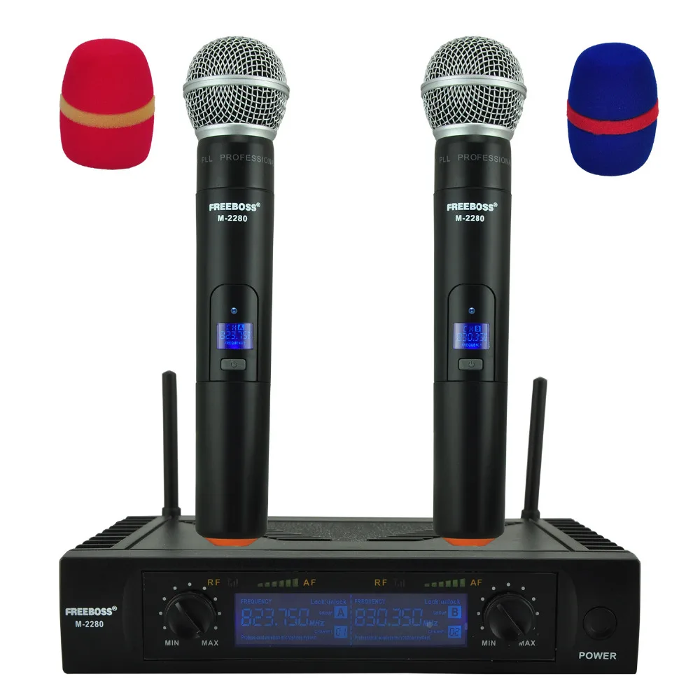 Freeboss M-2280 50M Distance 2 Channel Handheld Mic System Karaoke Party Dj Church UHF Wireless Microphone