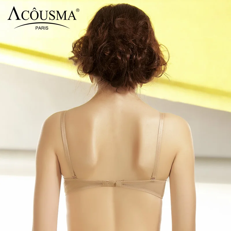 ACOUSMA Women Romantic Eyelash Lace Bra Brassiere 3/4 Cup Push Up Underwear Female Lingerie Comfortable High Quality Black Beige