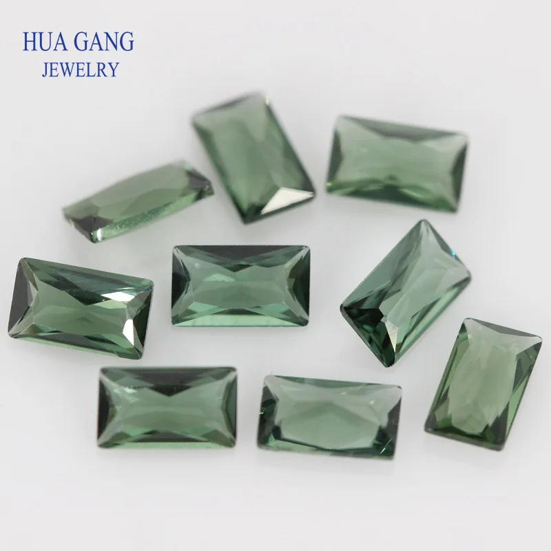 152# Green Rectangle Shape Princess Cut Synthetic Spinel Stone For Jewelry Size 2x3mm~8x10mm