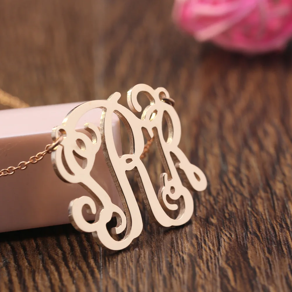 

Rose Golden Monogrammed Pendants Necklace Custom Celebrity Necklaces Three Initals Letters 925 Silver Jewelry