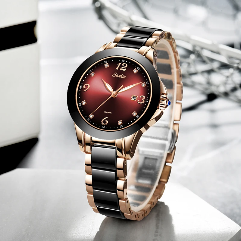 Relogio Feminino SUNKTA Women Watches Waterproof Top Brand Luxury Watch Women With Ceramics And Metal Strap Relojes Para Mujer