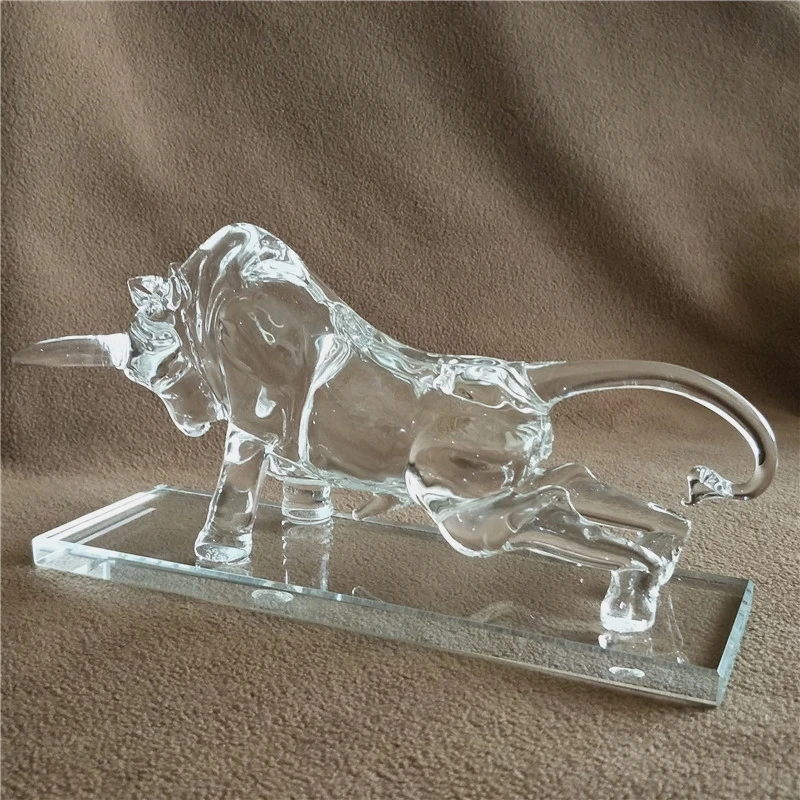 Quartz Crystal Glass Bull Miniature Mineral Figurine Ox Mascot Ornament Craft Accessories for Home Decor Business Gift Birthday