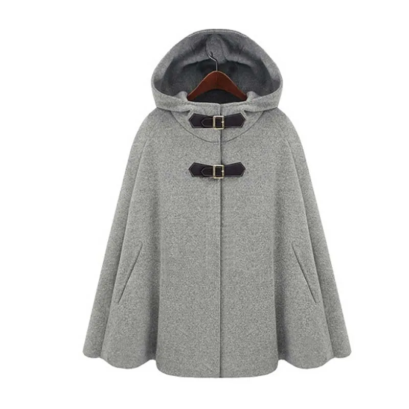 

Autumn Winter Jacket Womens Coats Fuax Cashmere Wool Hooded Batwing Sleeve Cape Clothing Female Fashion Cloak