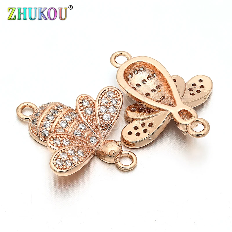 one piece 17*20mm Handmade Brass Cubic Zirconia Bees Chrams Connectors DIY Jewelry Bracelet Necklace Making Model: VS54