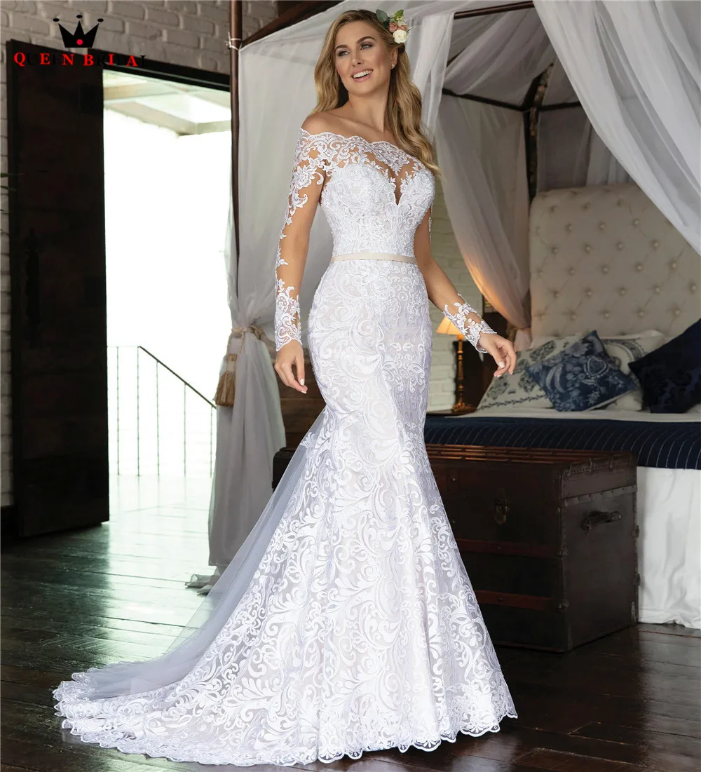 Custom Made Mermaid Long Sleeve Tulle Lace Beading Luxury Sexy Formal Bridal Wedding Dresses Vestido de Noiva 2023 WH48