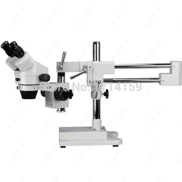 AmScope Zoom Binocular Stereo Microscope 3.5X-90X+ 150W Halogen Dual Gooseneck Lights on Double Arm Boom Stand