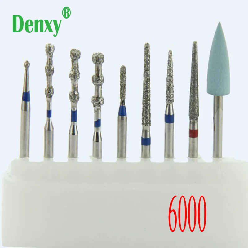 Denxy 18pcs/lot #6000 Dental Diamond Burs New Dental Diamond Burs Set  Abutment Polishing Kit Porcelain veneers' preparation