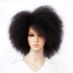 Peluca rizada sintética para mujer, pelo corto Afro de Color negro, marrón y rojo, de 6 pulgadas
