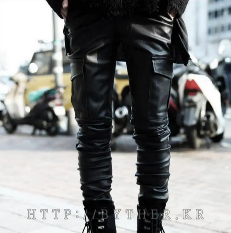 27-46 New 2024 Men Clothing Hair Stylist Fashion Mocomotive Style Causal Leather Pants Trousers Plus Size Costumes