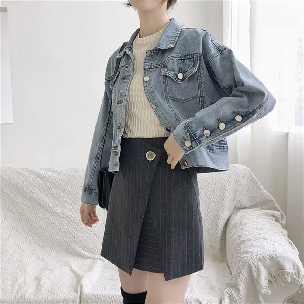 

Casual Blue Jean Jacket for Women Short Turn-down Collar Denim Jacket Coat 2019 Spring Autumn Streetwear Denim Chaqueta Mujer