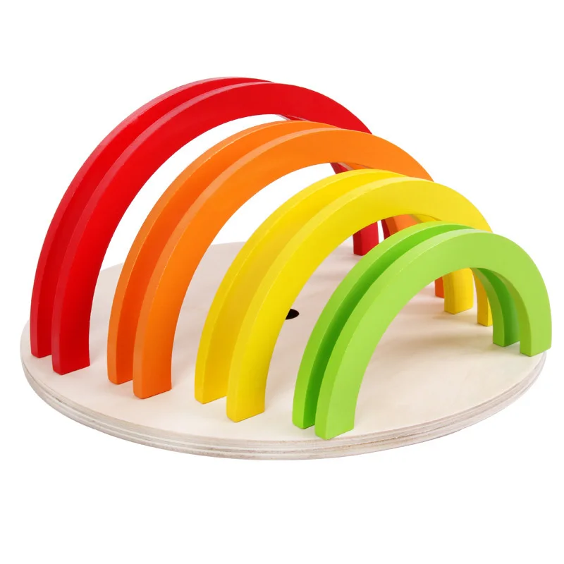 Children's Educational Intelligence Seven-color Arch Bridge-shaped Semi-circular Building Block Creative Insertion of Wooden Toy