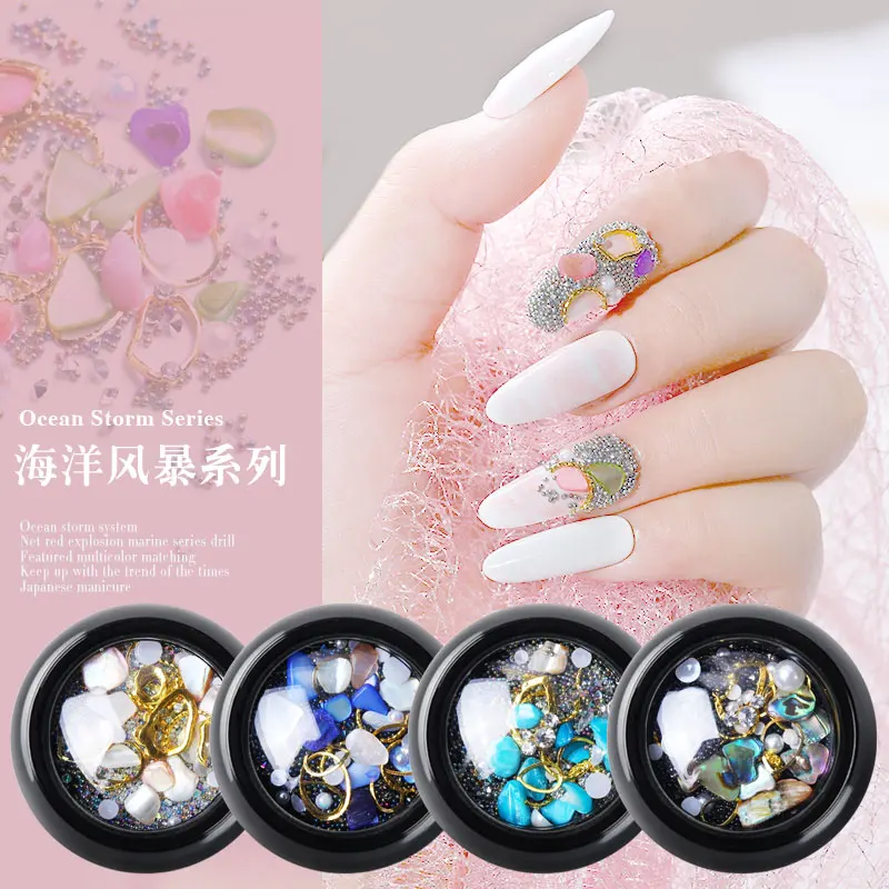 Nail art rhinestones Ocean Storms style micro-drill crystal sand shell gold  Ornaments mixed in black boxes nail stones MZ163