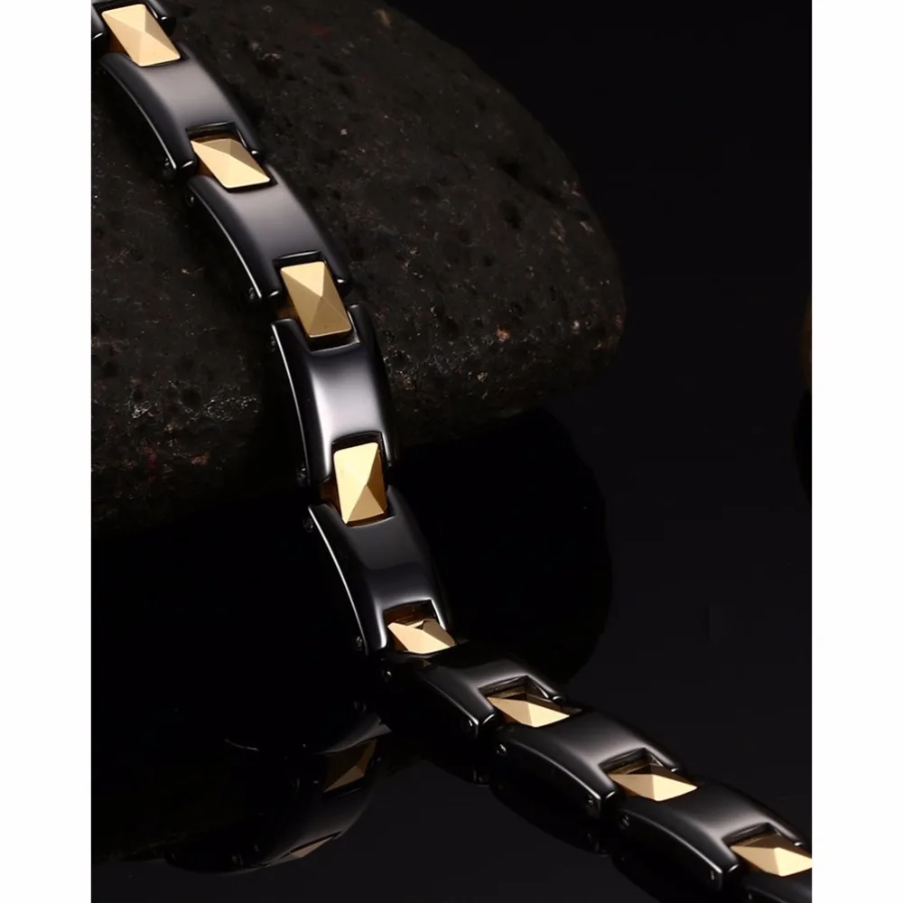 Vinterly Chain Bracelet Black Gold Color 7mm Ceramic Health Energy Magnetic Hematite Bracelets for Women Friendship Jewelry