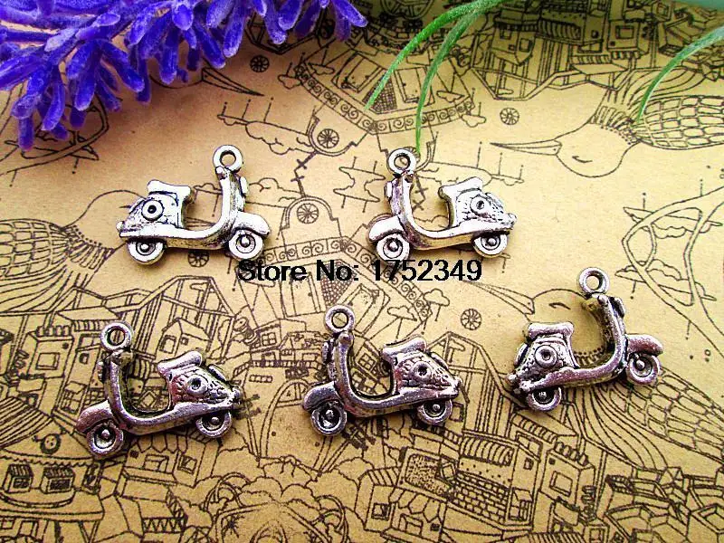 15pcs--Scooter Charms  Antique Tibetan Silver Tone Motorbike Vespa Moped Motorcycle pendants charms 19x15mm