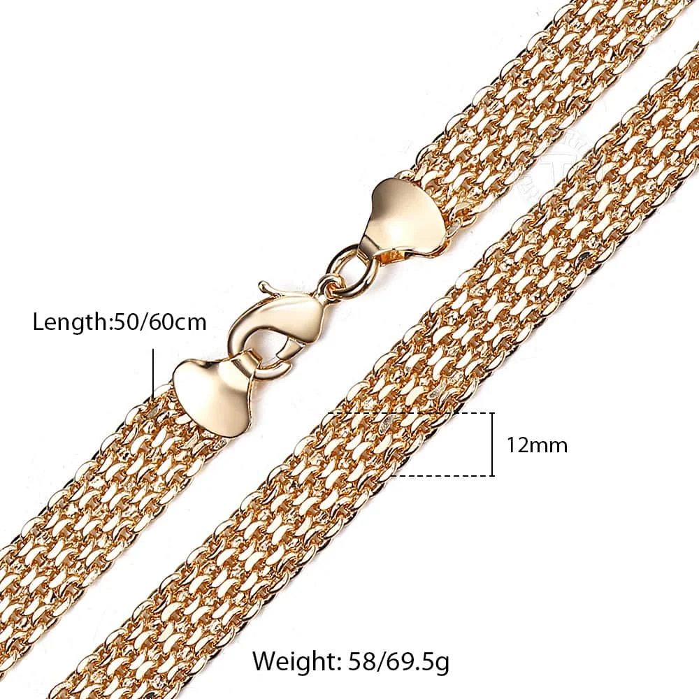 Davieslee 12mm Big 585 Rose Gold Color Double Weaving Rolo Cable Curb Link Chain Necklace for Men Women 50/60cm DCN20