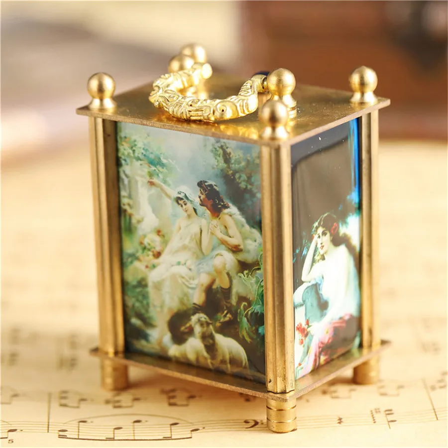 Unique Retro Painting Mechanical Table Watch Bracket Clock Vintage Antique Art Square Bronze Home Decoration Watch Clock