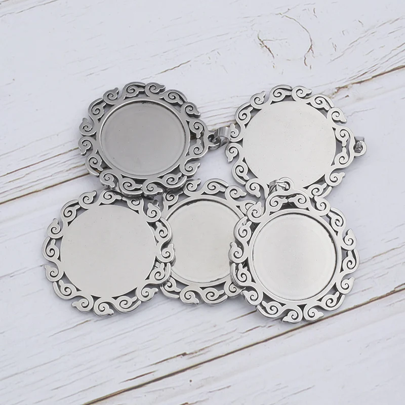 6pcs Fit 25mm Stainless Steel Cabochon Base Diy Blank Cameo Pendant Bezel Settings Diy Jewelry Necklace Trays