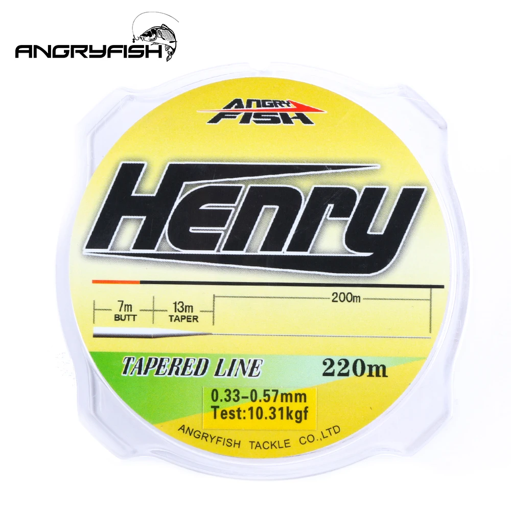 Linha de pesca esportiva angryfish, linha de pesca de nylon afunilada, popular, de 220m, série engarrafada