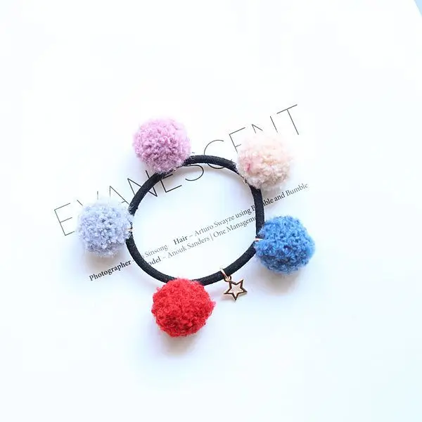 20pcs Fashion Cute Pom Pom Hair Ties Solid Color Balls Elastic Hair Bands Rubber Bands Princess Headwear Girls Hair Accessories