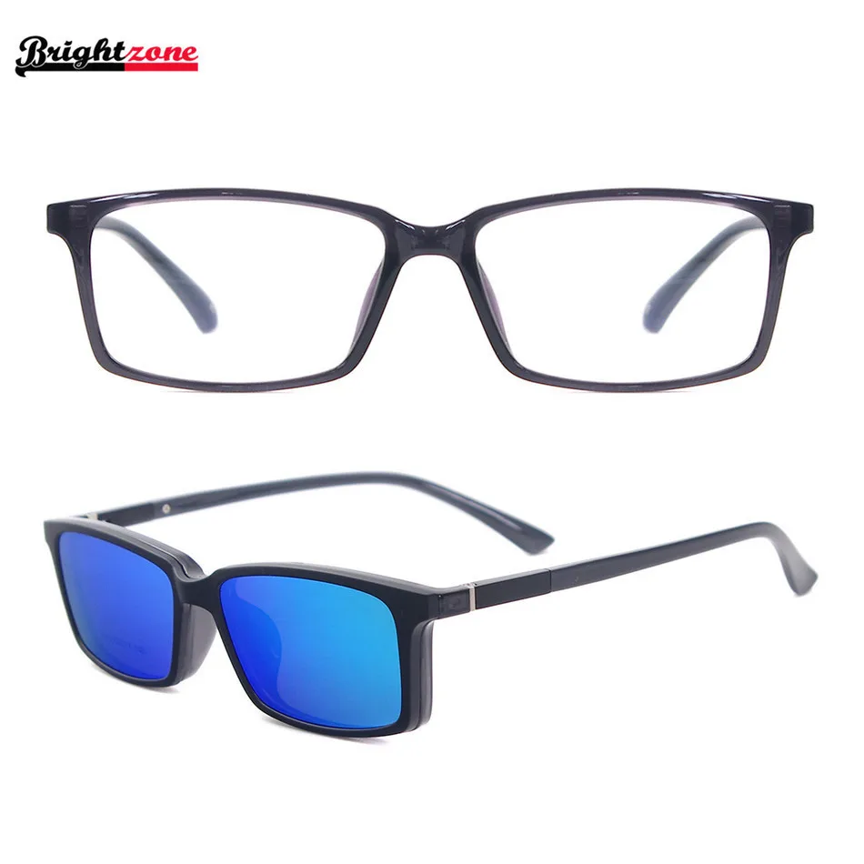 

New Men Fashion Sun Glasses Ultra Light Flexible Square Spectacles Acetate TR90 Eyeglasses With Clip On Prescription Sunglasses