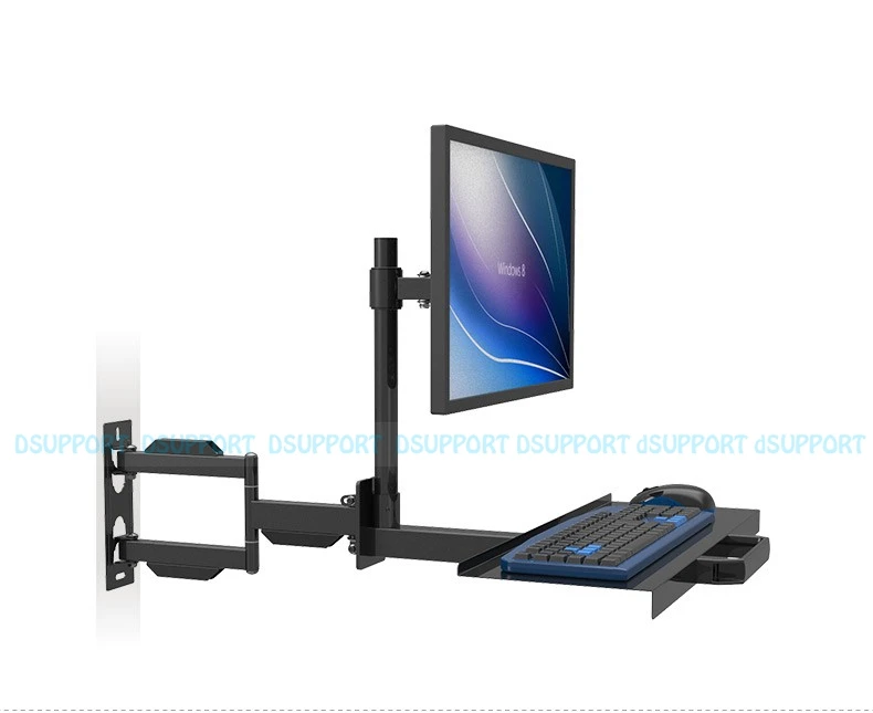 W805 Full Motion Wall Mount PS Stand Sit-Stand Desk Workstation Monitor Holder Keyboard Bracket