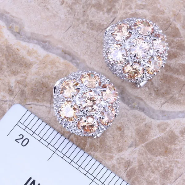 Brown Cubic Zirconia Silver Plated Jewelry Sets Earrings Pendant Ring Size 6 / 7 / 8 / 9 / 10 S0020