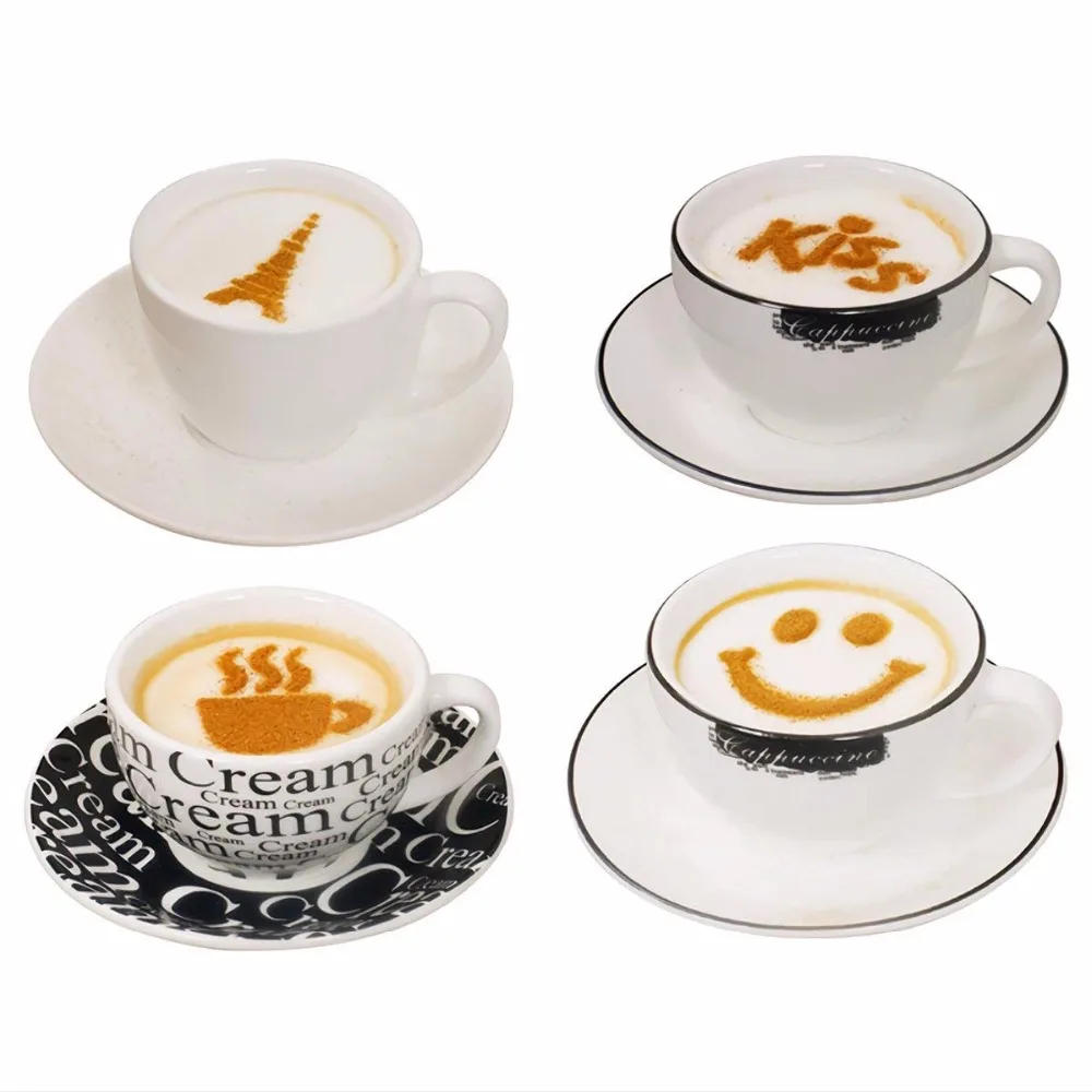 16PCS/set Plastic Cafe Foam Spray Template Barista Stencils Decoration Tool Garland Mold Fancy Coffee Printing Flower Model