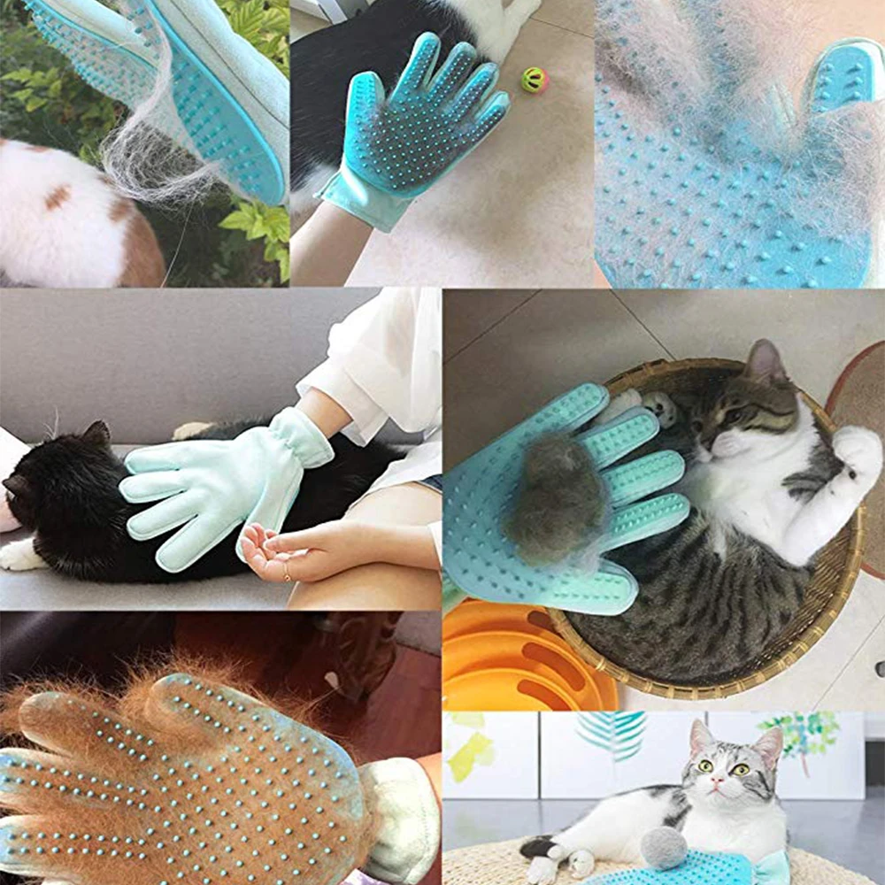Cute Suede Silicone Cat Dog Pet Deshedding Brush Glove for Animal Wool Combing Cats Pet Hair Glove pet Grooming glove GL0001