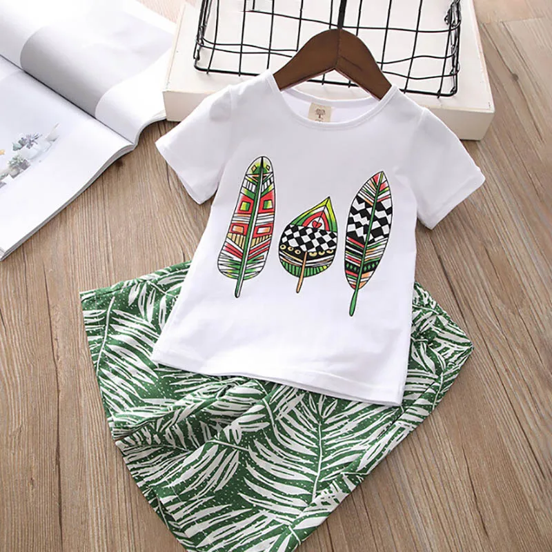 Summer Girls Clothes Sets Teenager Girl Short Sleeve Shirt Top+Shorts Suits Kids Clothing Printed Children\'s Clothes 2pcs 4-14T