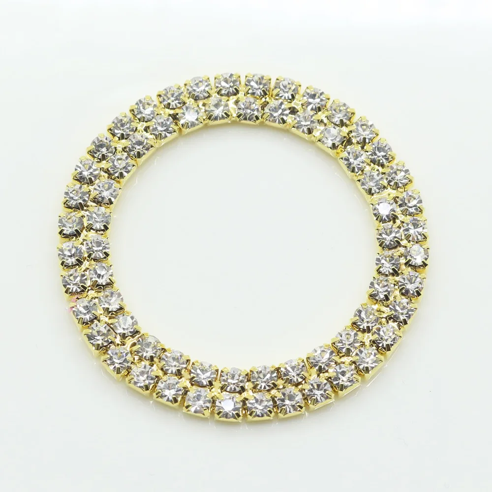 Golden 10pcs 50mm Circle Rhinestone Buckle Diamante Crystal Slider DIY Craft Supplies Wedding Invitation Card Decoration