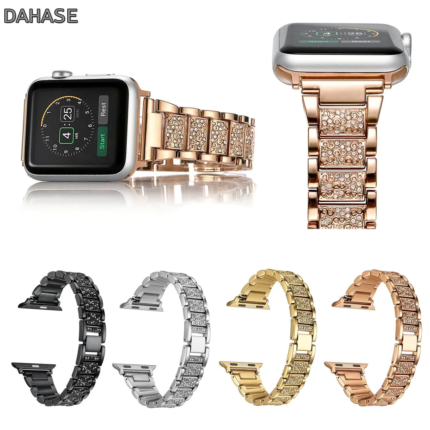 

Браслет из нержавеющей стали с блестящими бриллиантами для Apple Watch Ultra Band 49 мм 44 мм 45 мм 40 41 мм, ремешок со стразами для серии 8 7 6 SE 5 4 3