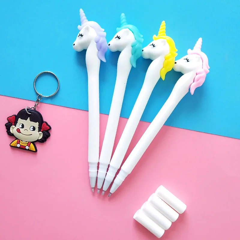 2 PCS 0.5mm Cute Kawaii Plastic Unicorn Gel Pen Novelty Black Ink Neutral Pens for Kids Gift School Supplies Korean Stationery