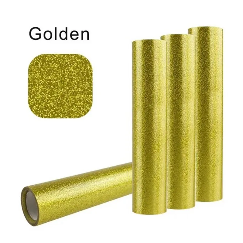 0.5m*15m Glitter Heat Transfer Vinyl For Clothing Golden Color Cuttable Pu Flex Vinyl Film for T-shirt Iron On Vinyl