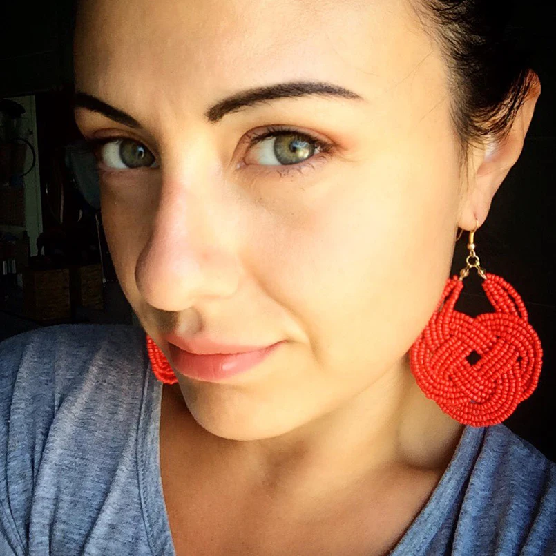 MANILAI Handmade Knitting Resin Beaded Bohemia Earring Women Fashion Jewelry Statement Geometric Pendants Dangle Earrings Big