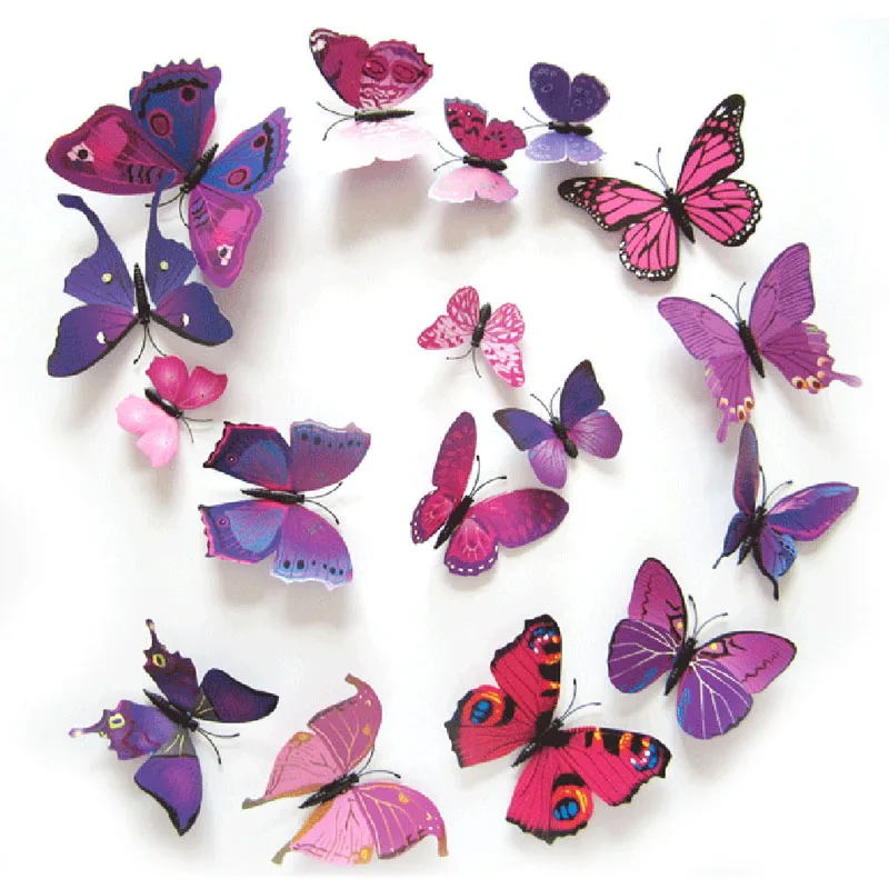 New Gossip Girl Same Style 12Pcs/Set 3D Butterfly Wall Stickers Living Room Butterflies Decors For Home Fridge Decoration